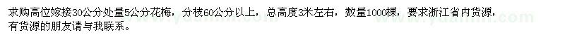 求购高位嫁接5公分花梅1000棵