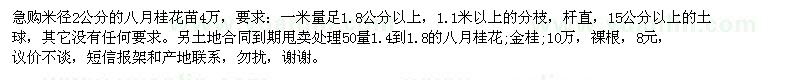 求购米径2公分的八月桂花苗4万