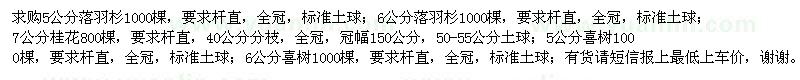 求购落羽杉、桂花、喜树