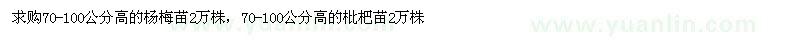 求购70-100公分高的杨梅苗2万株，70-100公分高的枇杷苗2万株