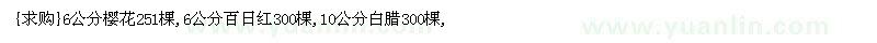 求购6公分樱花251棵,6公分百日红,10公分白腊（山东省菏泽市）