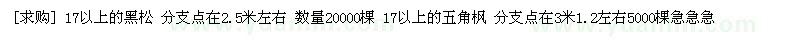 求购17以上的黑松 17以上的五角枫（辽宁省抚顺市）