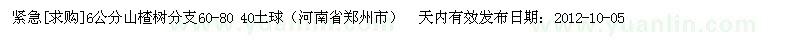 求购6公分山楂树分支60-80 40土球（河南省郑州市）