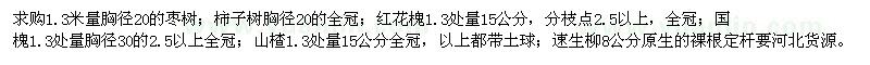 求购枣树、柿子树、红花槐、国槐、山楂、速生柳