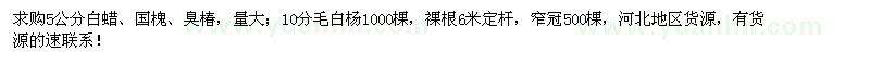 求购5公分白蜡、国槐、臭椿、10公分毛白杨