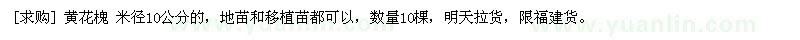 求购黄花槐 米径10公分的