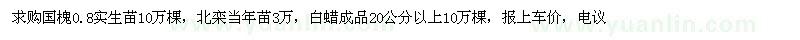 求购国槐0.8实生苗，北栾当年苗3，白蜡成品 