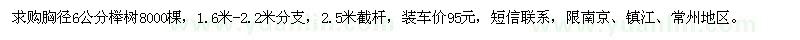 求购胸径6公分榉树8000棵