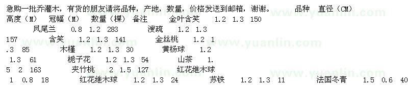 求购金叶含笑、凤尾兰、含笑等