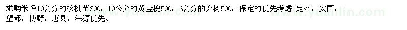 求购米径10公分的核桃苗300，10公分的黄金槐500，6公分的栾