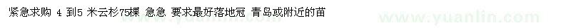 求购4 到5 米云杉75棵 