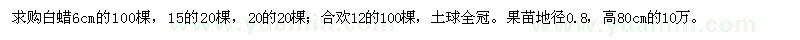 求购白蜡6，15，20cm，合欢12，果苗地径0.8 