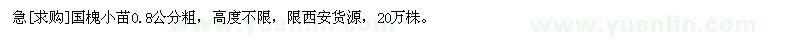 求购急国槐小苗0.8公分粗，高度不限