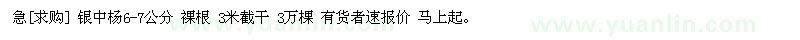 求购急 银中杨6-7公分 裸根 3米截干