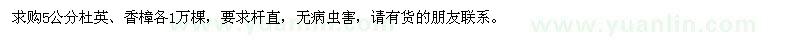 求购5公分杜英、香樟各1万棵