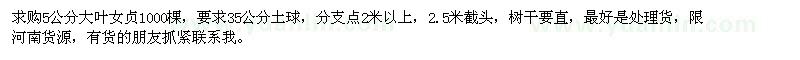 求购5公分大叶女贞1000棵