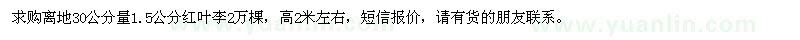 求购地径1.5公分红叶李2万棵