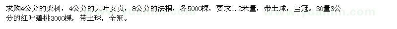 求购栾树、大叶女贞、法桐 