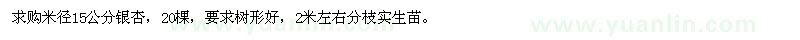 求购米径15公分银杏