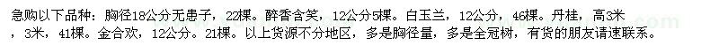 求购无患子、醉香含笑、白玉兰、丹桂、金合欢