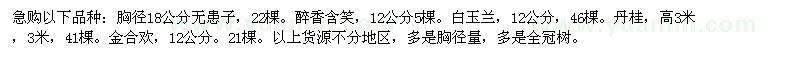 求购胸径18公分无患子，22棵。醉香含笑，12公分5棵等