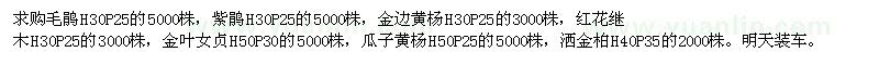 求购毛鹃，紫鹃，金边黄杨，红花继木，金叶女贞，瓜子黄杨，洒金柏