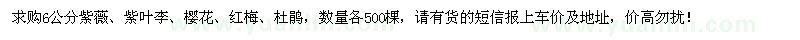 求购紫薇、紫叶李、樱花、红梅、杜鹃