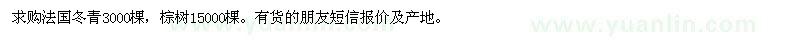 求购法国冬青、棕树