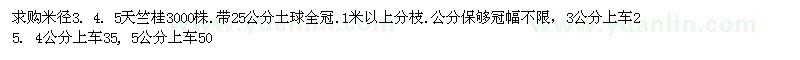 求购米径3. 4. 5天竺桂3000株.