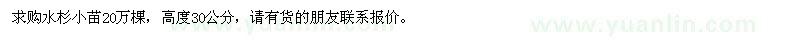 求购水杉小苗20万棵 