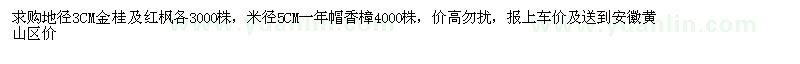 求购地径3CM金桂及红枫、米径5CM一年帽香樟