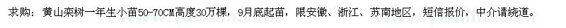 求购黄山栾树一年生50-70CM高度30万棵