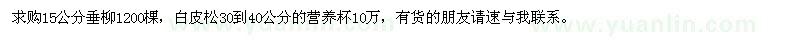 求购垂柳、白皮松营养杯