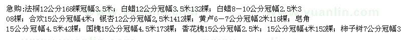 求购法桐 白蜡 合欢树 银杏树 黄栌 皂角 国槐 香花槐 柿