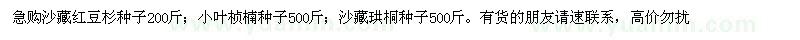 求购沙藏红豆杉种子、小叶桢楠种子、沙藏珙桐种子