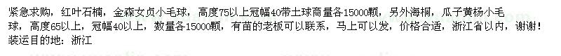 求购红叶石楠、金森女贞小毛球、海桐、瓜子黄杨小毛球 