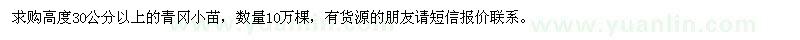 求购青冈小苗高度30公分以上10万棵 
