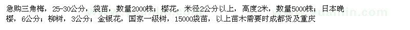 求购急三角梅,樱花,日本晚樱,柳树,金银花