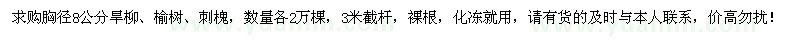 求购胸径8公分旱柳、榆树、刺槐各2万棵