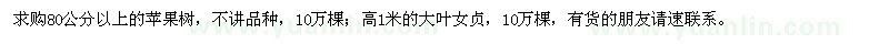 求购80公分以上的苹果树，高1米的大叶女贞