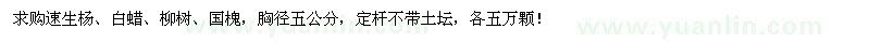 求购速生杨、白蜡、柳树、国槐胸径五公分