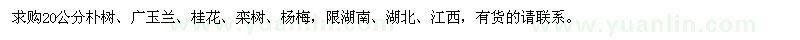 求购20公分朴树、广玉兰、桂花