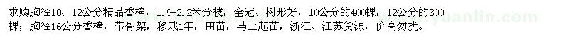 求购胸径10、12、16公分香樟