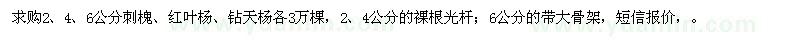 求购2、4、6公分刺槐、红叶杨、钻天杨