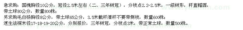 求购国槐、毛白杨、速生法桐 