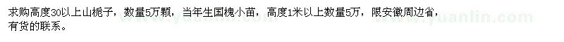 求购高度30以上山栀子、高1米以上国槐小苗