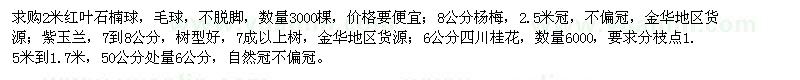 求购红叶石楠球、杨梅、紫玉兰等苗木