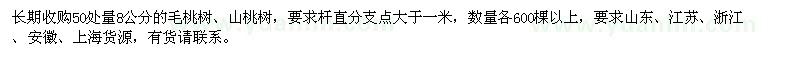 求购50处量8公分山桃树、毛桃树
