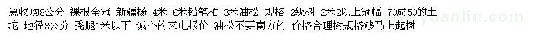 求购3米油松、4-6米铅笔柏、8公分新疆杨大树古树