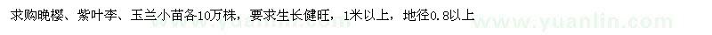 求购晚樱、紫叶李、玉兰小苗